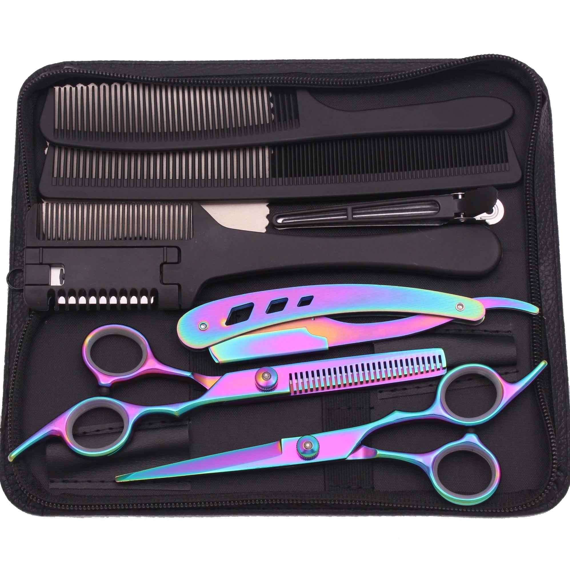 Hair Scissors JP Stainless Hairdressing Scissors 6" Haircut Set Black Thinning Shears Salon Haircut Scissors Razor Combs C1001