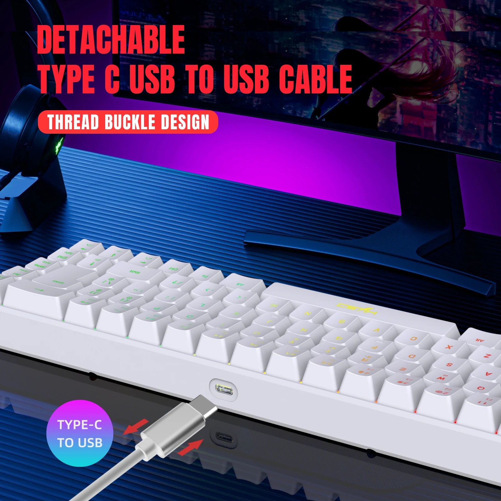 68 Keys Gaming Keyboard USB Wired Portable 20 RGB Backlight Spanish Korean Russian Keyboard for Windows Laptops Computer