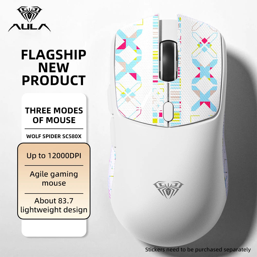 AULA SC580X Wireless Gaming Mouse Tri-Mode PAW3325 Gaming Mice with 12000 DPI 6 Programmable Buttons Rechargeable Computer Mouse