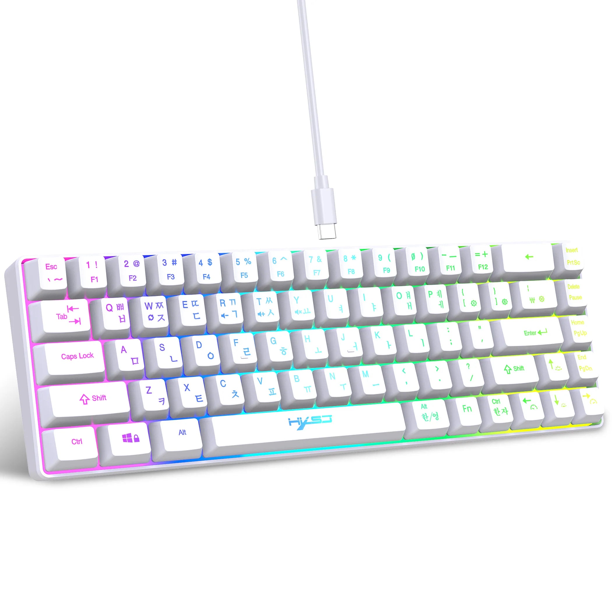 68 Keys Gaming Keyboard USB Wired Portable 20 RGB Backlight Spanish Korean Russian Keyboard for Windows Laptops Computer