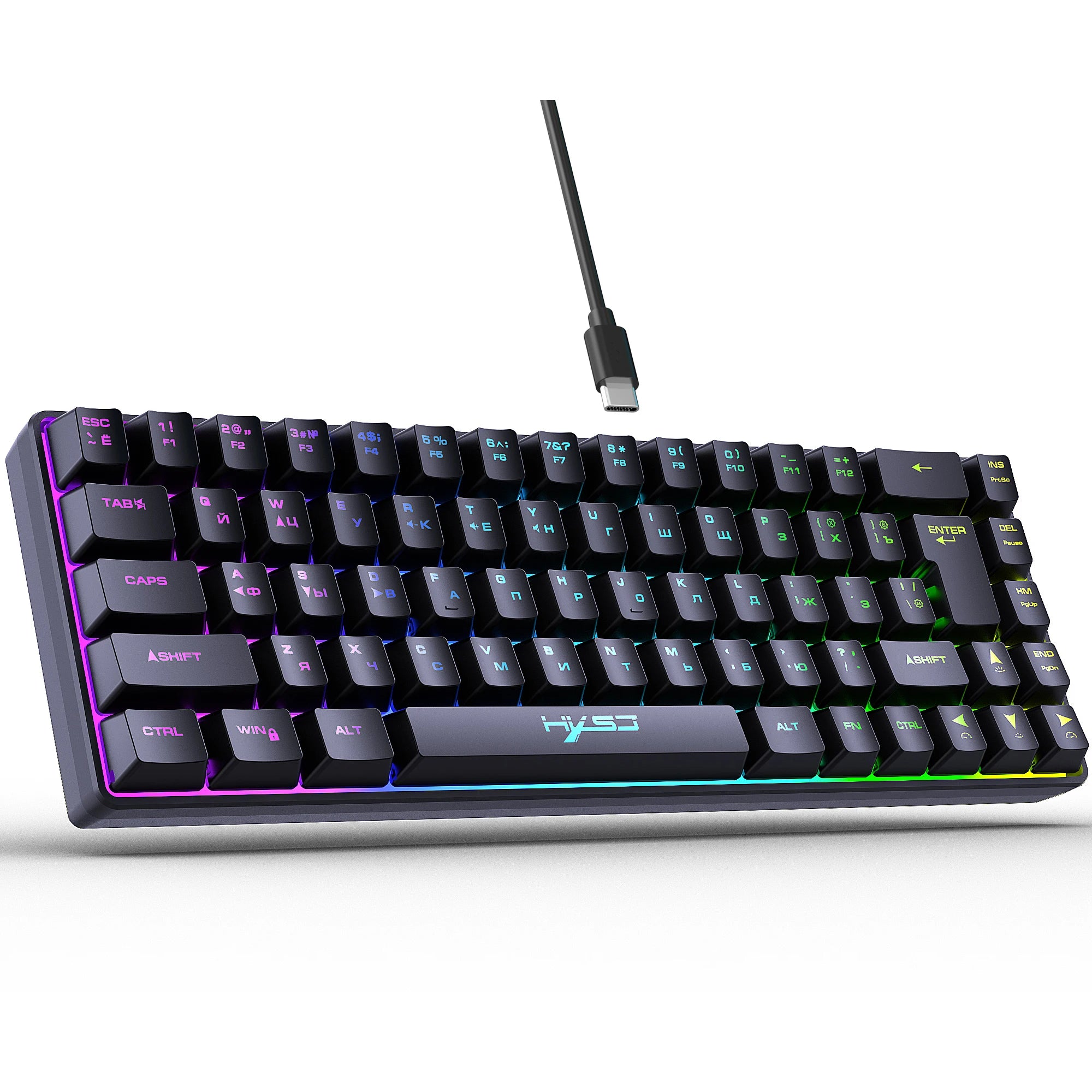 68 Keys Gaming Keyboard USB Wired Portable 20 RGB Backlight Spanish Korean Russian Keyboard for Windows Laptops Computer