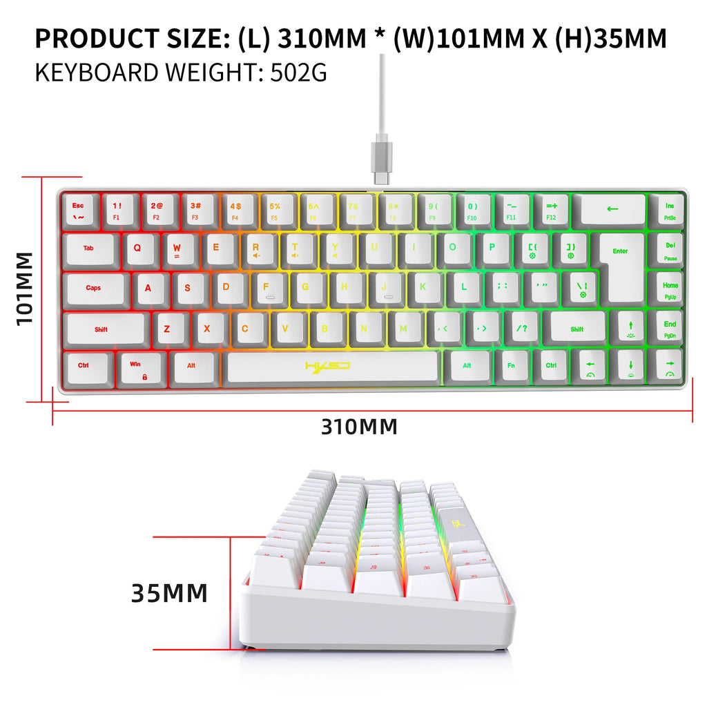 68 Keys Gaming Keyboard USB Wired Portable 20 RGB Backlight Spanish Korean Russian Keyboard for Windows Laptops Computer