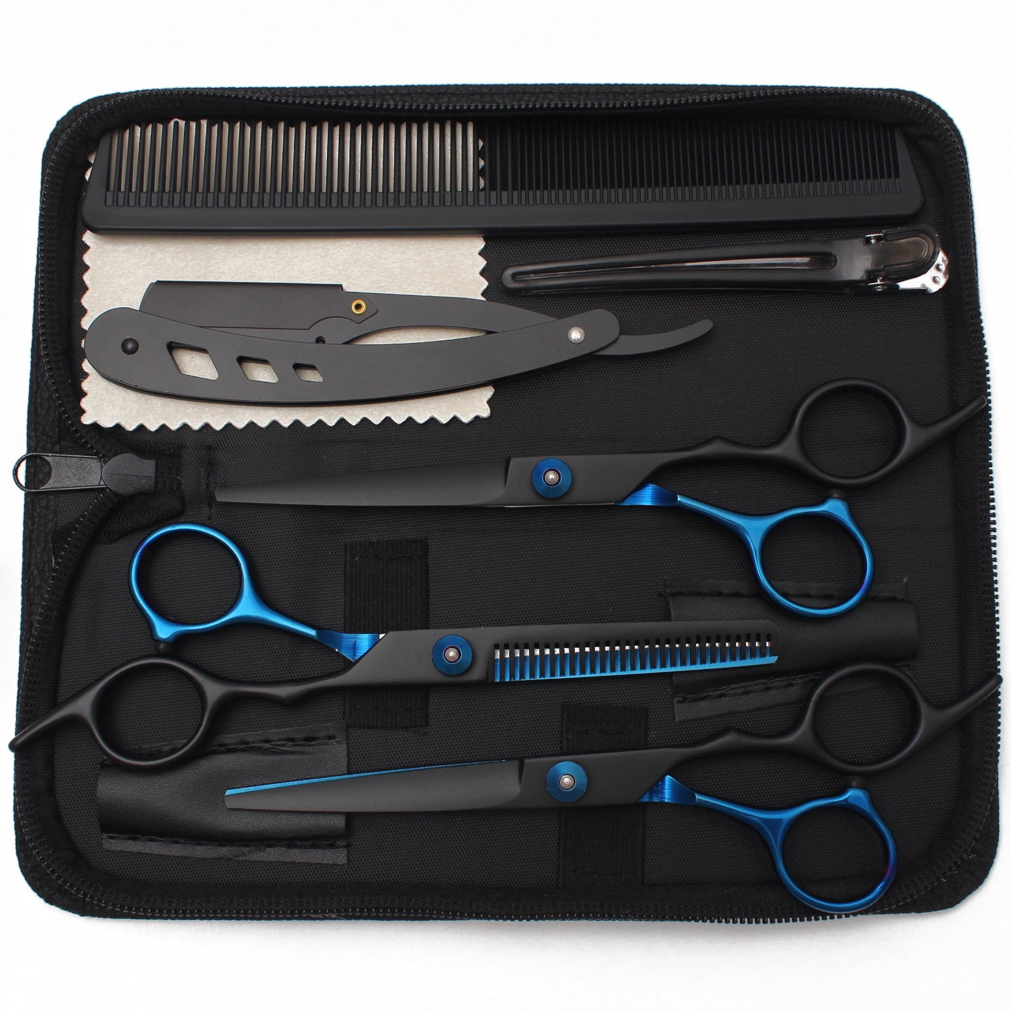 Hair Scissors JP Stainless Hairdressing Scissors 6" Haircut Set Black Thinning Shears Salon Haircut Scissors Razor Combs C1001
