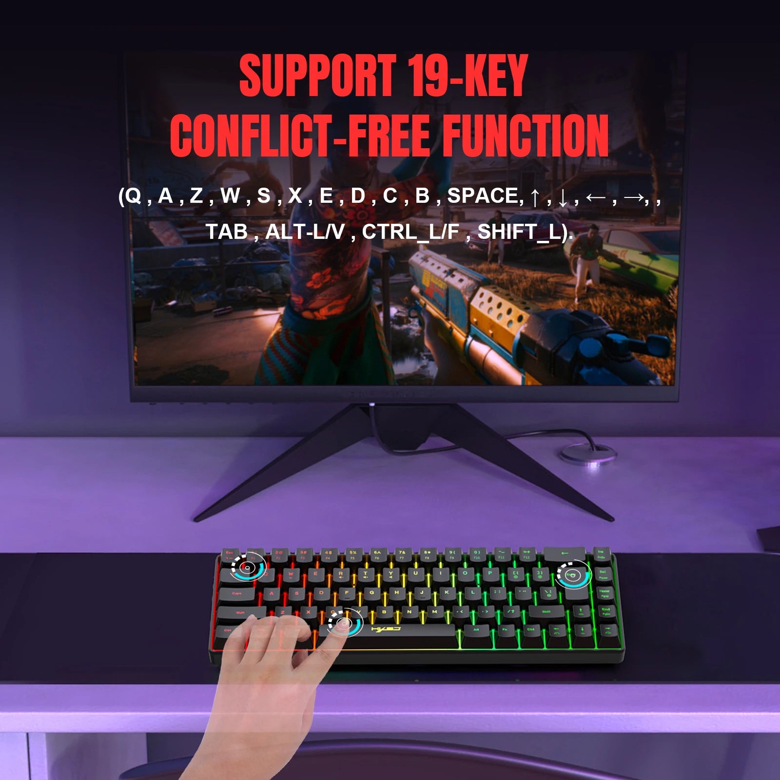 68 Keys Gaming Keyboard USB Wired Portable 20 RGB Backlight Spanish Korean Russian Keyboard for Windows Laptops Computer
