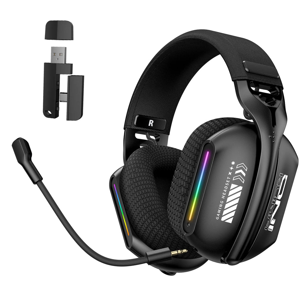 Wireless Headset Gaming Headphones 2.4GHz/BT 5.3/Wired with Noise Canceling Microphone for PC Meeting Music