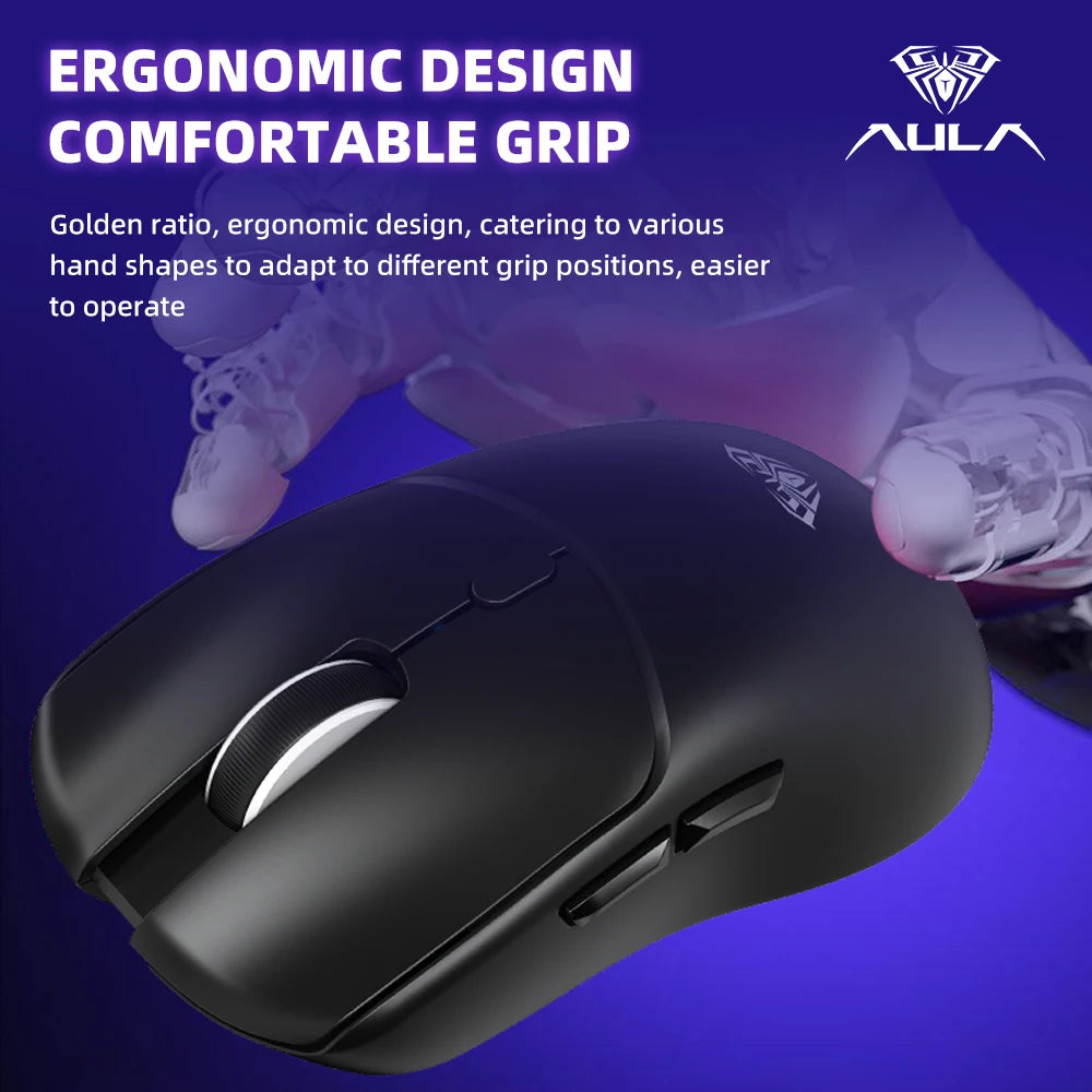AULA SC580X Wireless Gaming Mouse Tri-Mode PAW3325 Gaming Mice with 12000 DPI 6 Programmable Buttons Rechargeable Computer Mouse