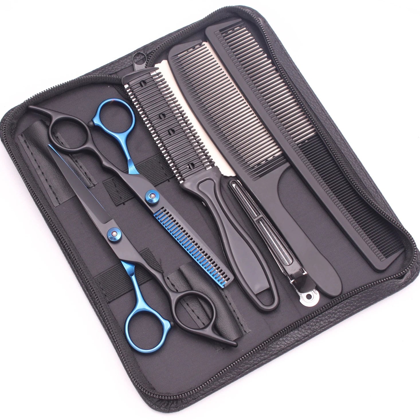 Hair Scissors JP Stainless Hairdressing Scissors 6" Haircut Set Black Thinning Shears Salon Haircut Scissors Razor Combs C1001