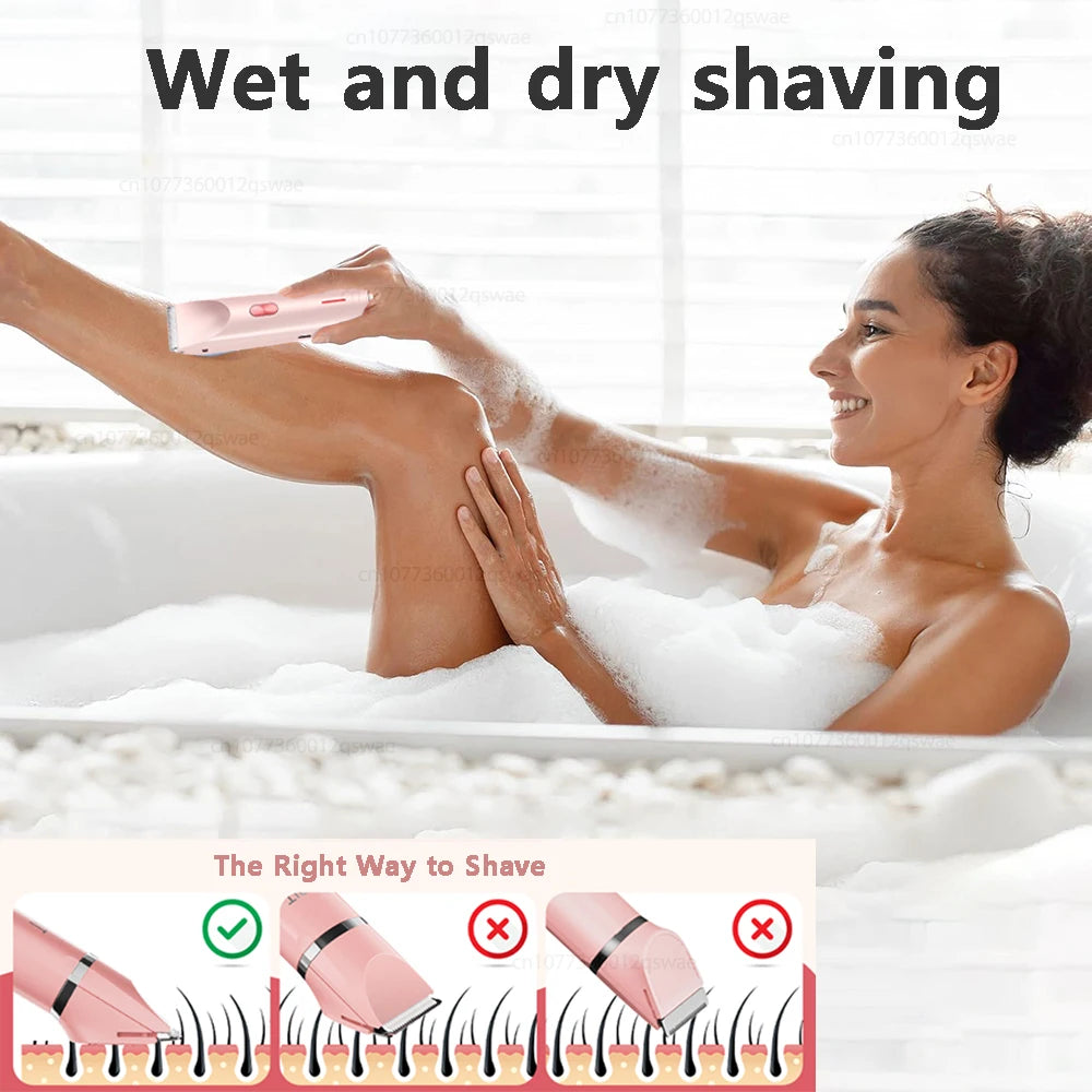 Electric Shaver for Women, Legs, Underarm, Public Hairs, Rechargeable Trimmer with Detachable Head
