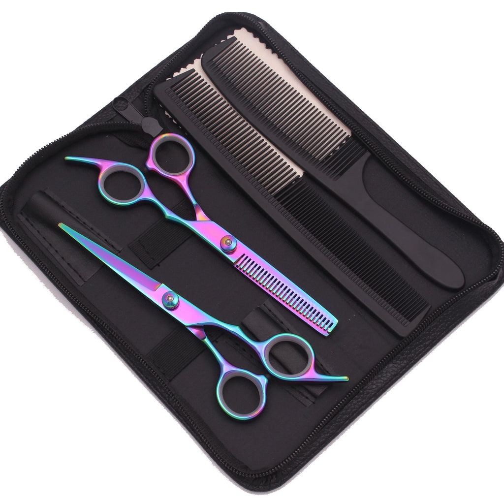 Hair Scissors JP Stainless Hairdressing Scissors 6" Haircut Set Black Thinning Shears Salon Haircut Scissors Razor Combs C1001