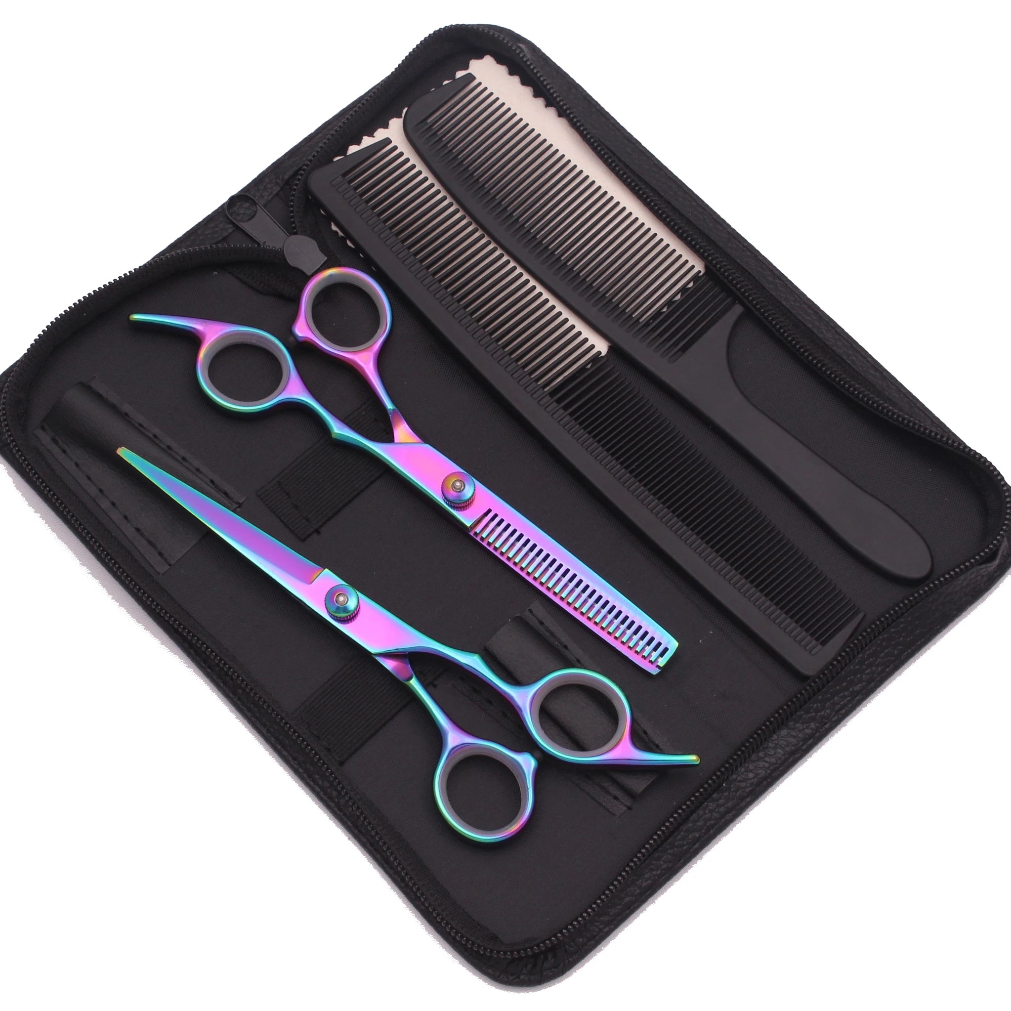 Hair Scissors JP Stainless Hairdressing Scissors 6" Haircut Set Black Thinning Shears Salon Haircut Scissors Razor Combs C1001