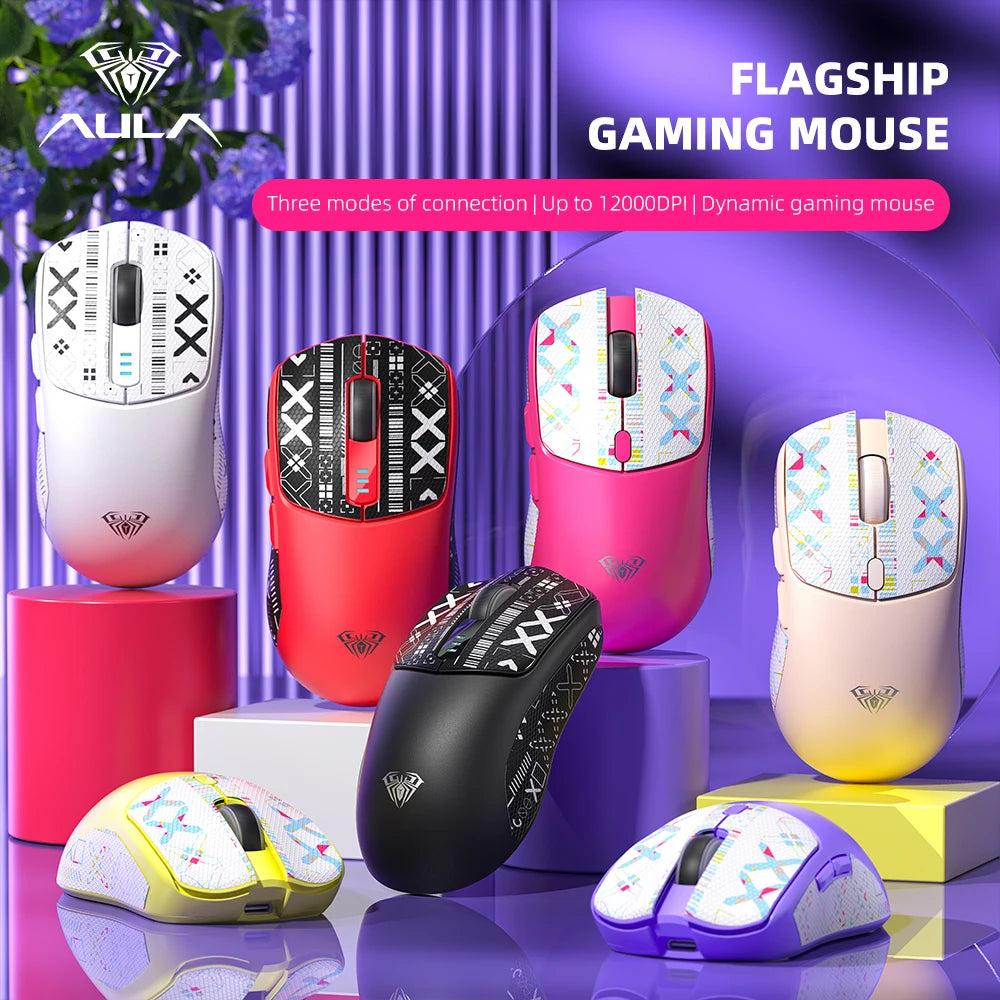 AULA SC580X Wireless Gaming Mouse Tri-Mode PAW3325 Gaming Mice with 12000 DPI 6 Programmable Buttons Rechargeable Computer Mouse