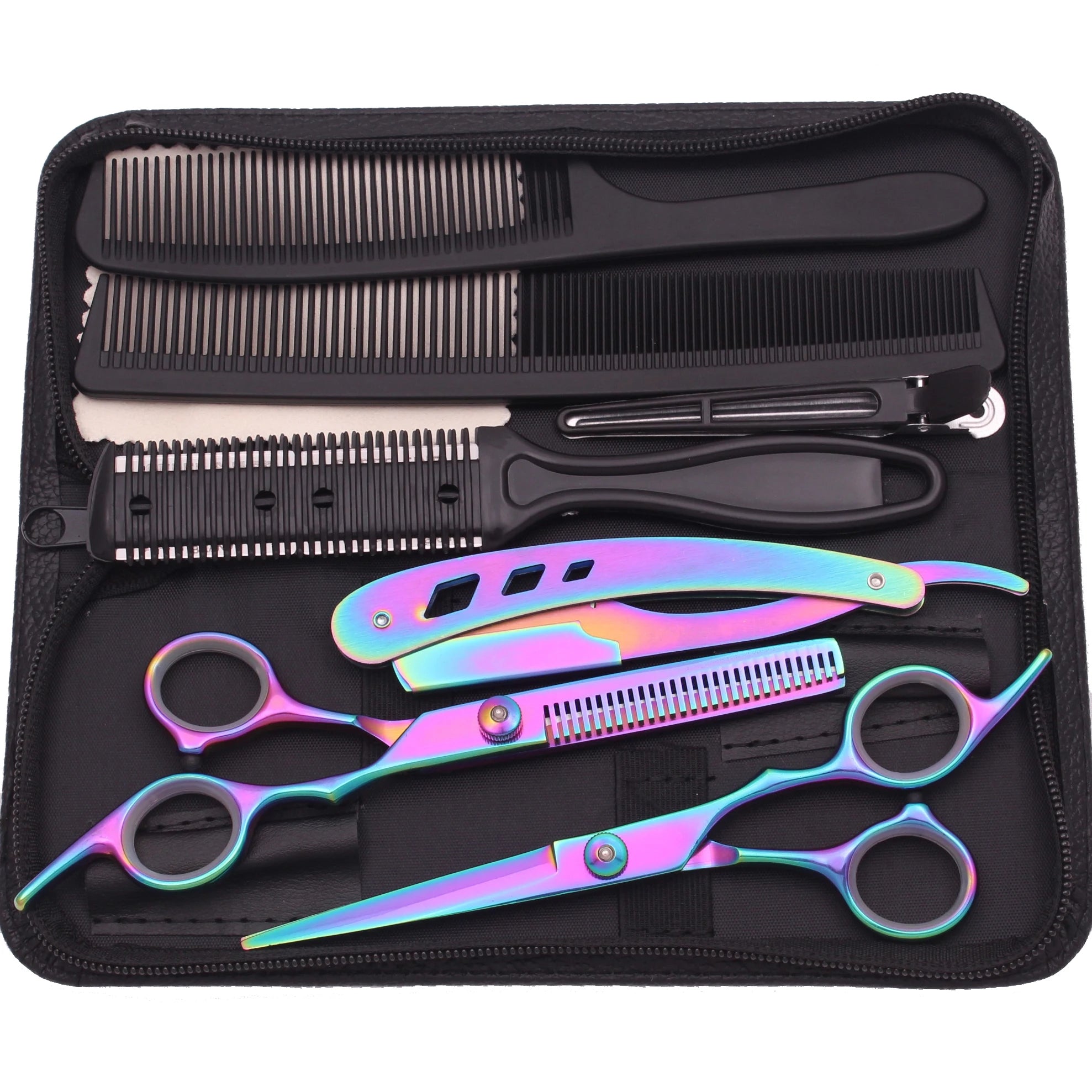 Hair Scissors JP Stainless Hairdressing Scissors 6" Haircut Set Black Thinning Shears Salon Haircut Scissors Razor Combs C1001