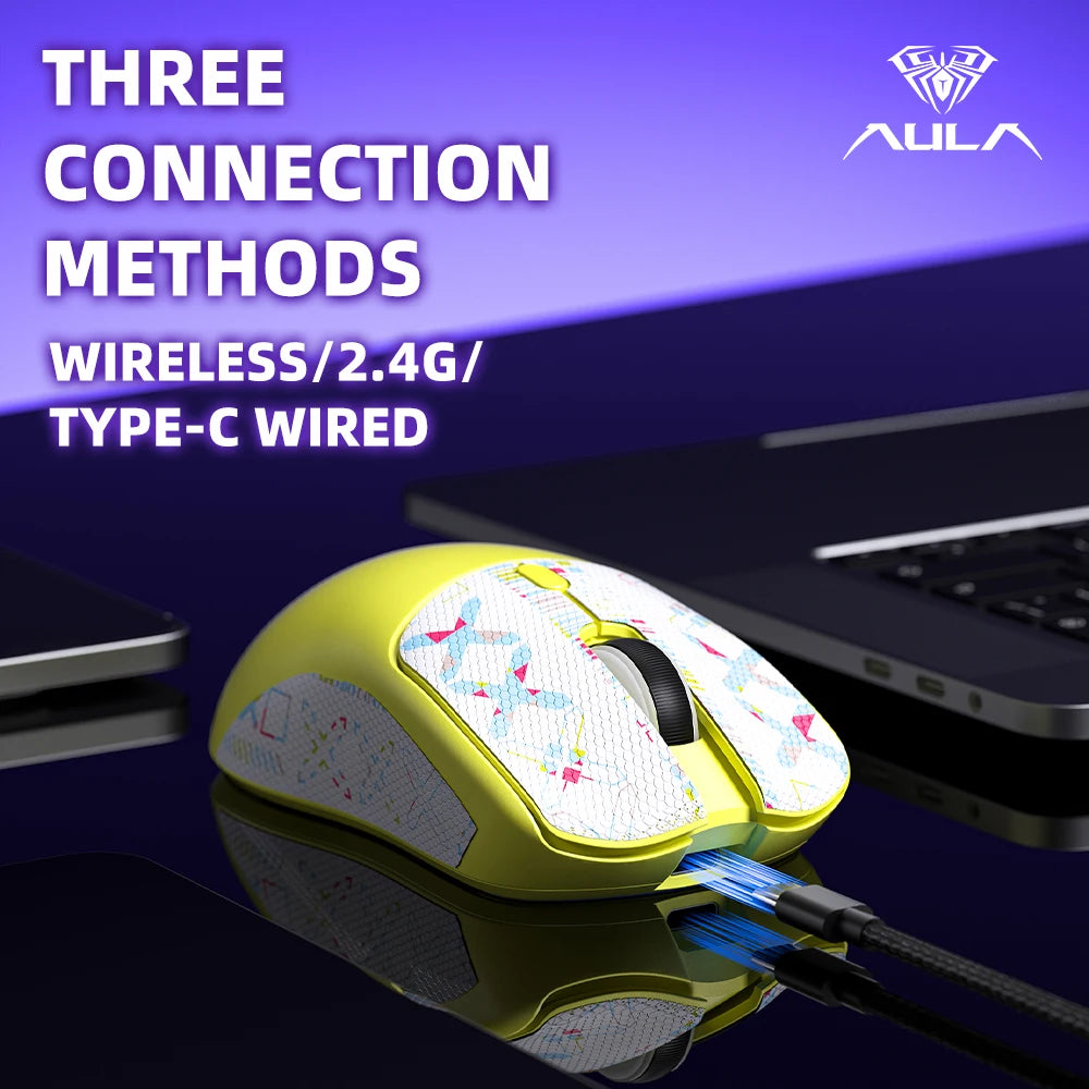 AULA SC580X Wireless Gaming Mouse Tri-Mode PAW3325 Gaming Mice with 12000 DPI 6 Programmable Buttons Rechargeable Computer Mouse