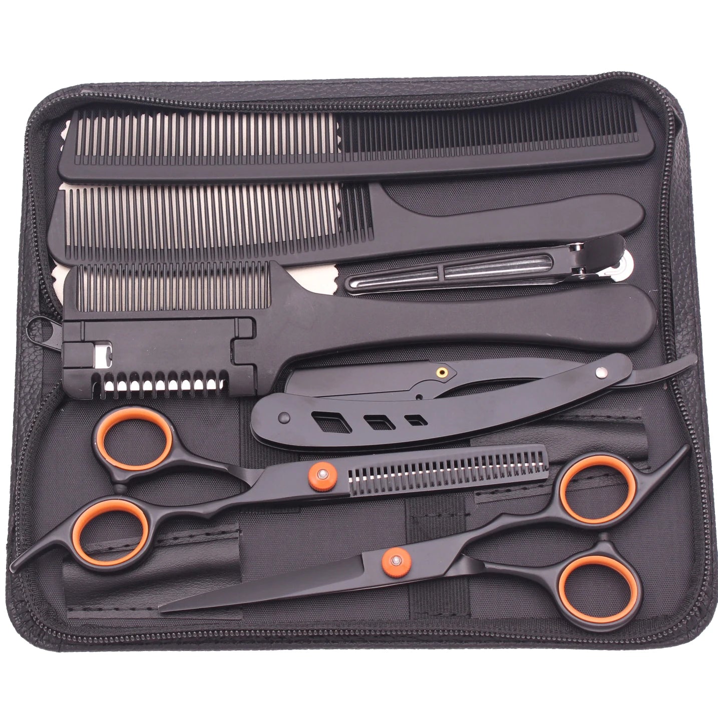 Hair Scissors JP Stainless Hairdressing Scissors 6" Haircut Set Black Thinning Shears Salon Haircut Scissors Razor Combs C1001