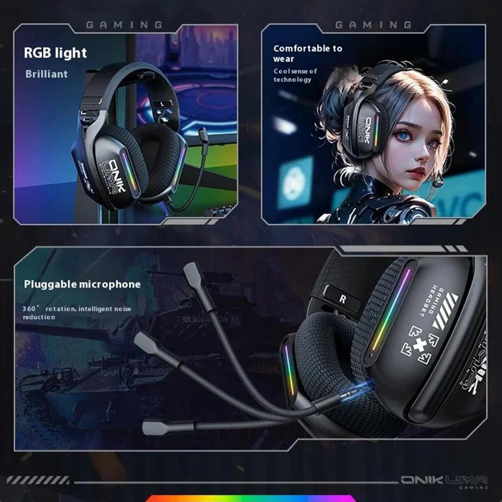 Wireless Headset Gaming Headphones 2.4GHz/BT 5.3/Wired with Noise Canceling Microphone for PC Meeting Music