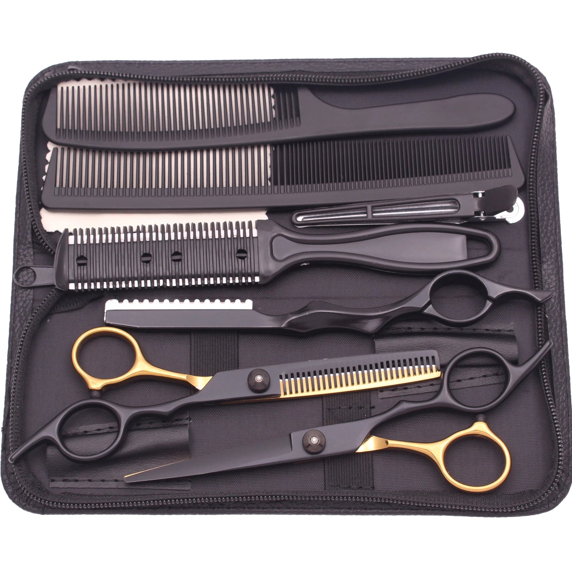Hair Scissors JP Stainless Hairdressing Scissors 6" Haircut Set Black Thinning Shears Salon Haircut Scissors Razor Combs C1001