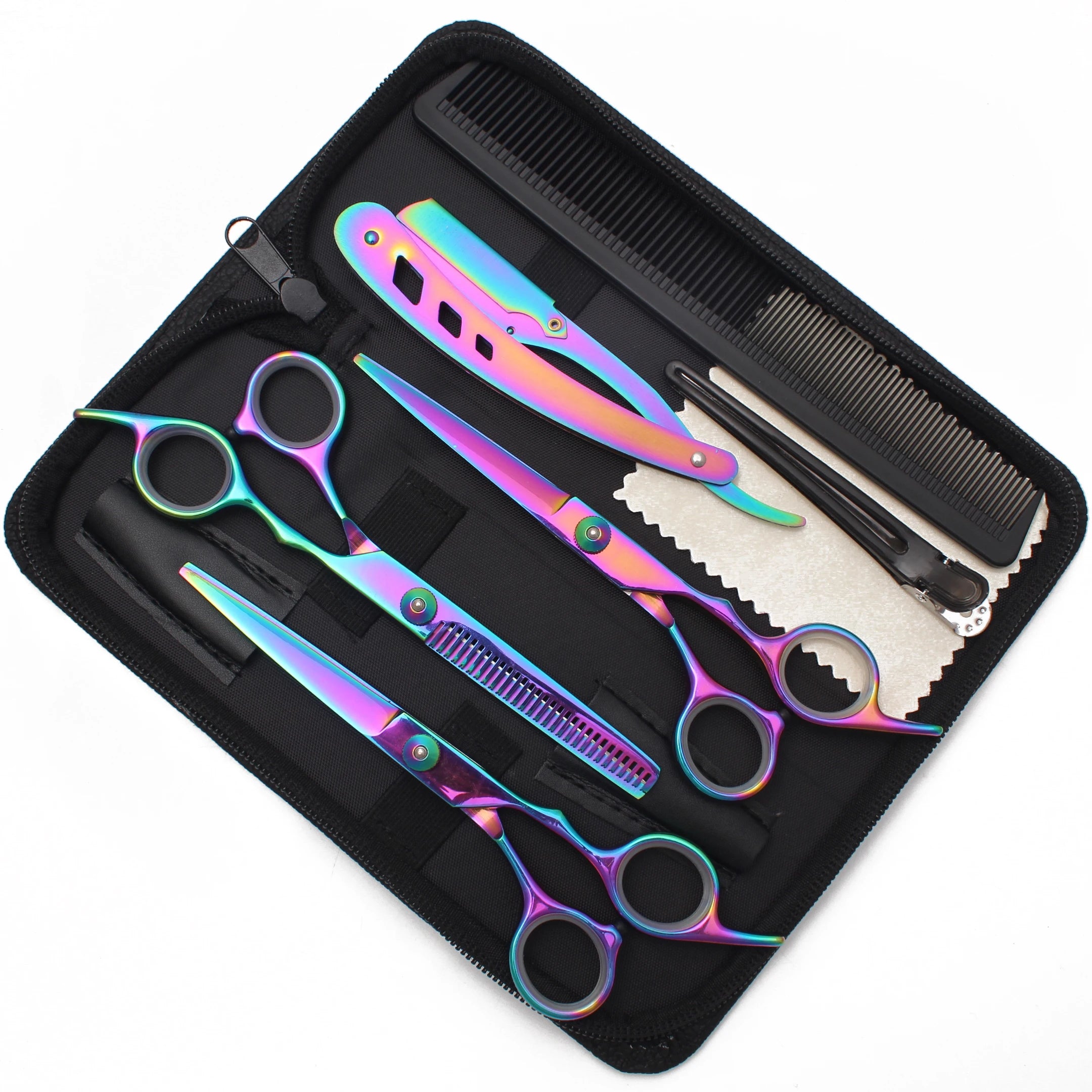 Hair Scissors JP Stainless Hairdressing Scissors 6" Haircut Set Black Thinning Shears Salon Haircut Scissors Razor Combs C1001