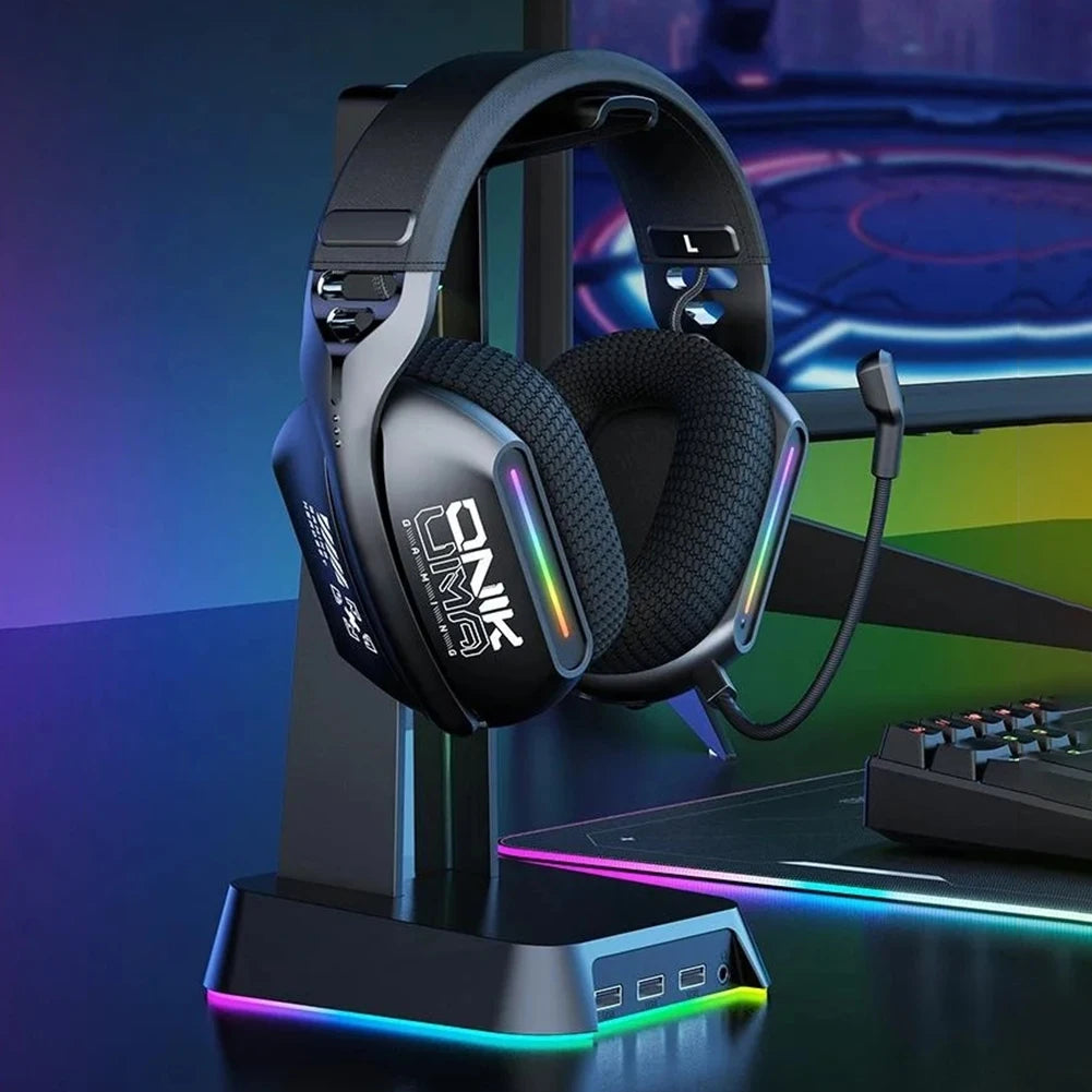 Wireless Headset Gaming Headphones 2.4GHz/BT 5.3/Wired with Noise Canceling Microphone for PC Meeting Music