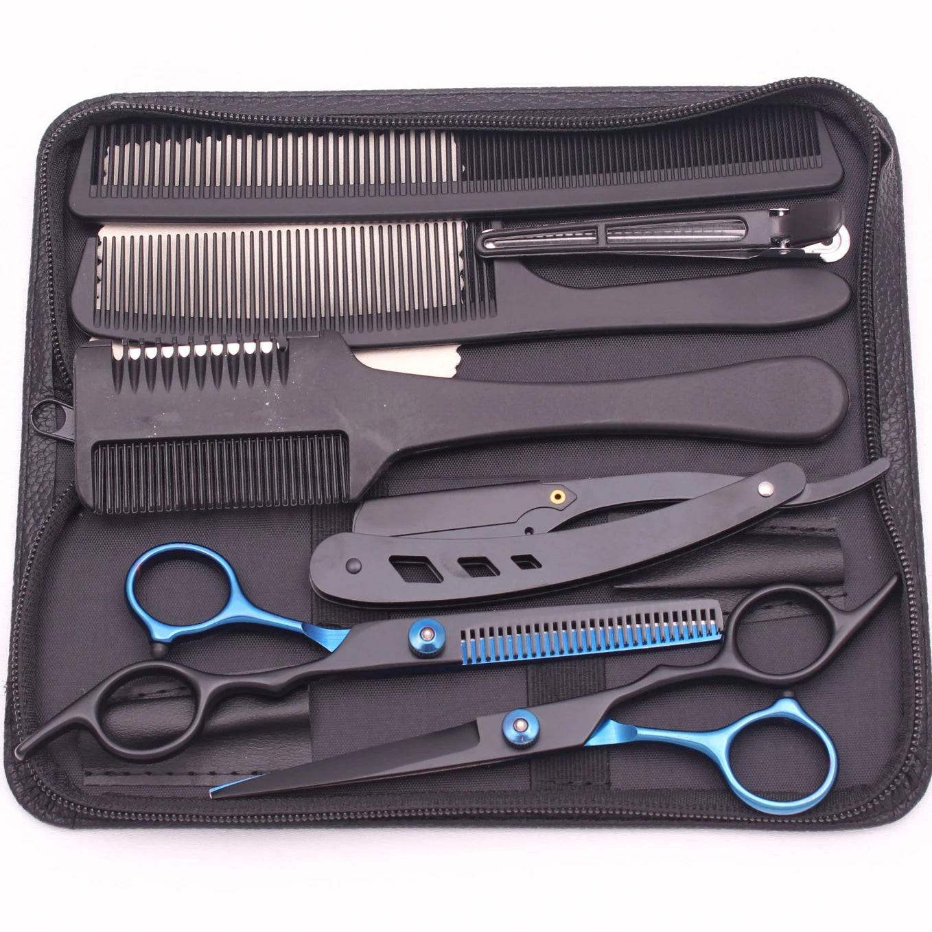 Hair Scissors JP Stainless Hairdressing Scissors 6" Haircut Set Black Thinning Shears Salon Haircut Scissors Razor Combs C1001