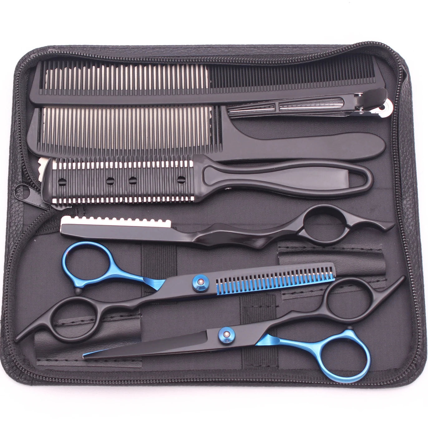 Hair Scissors JP Stainless Hairdressing Scissors 6" Haircut Set Black Thinning Shears Salon Haircut Scissors Razor Combs C1001