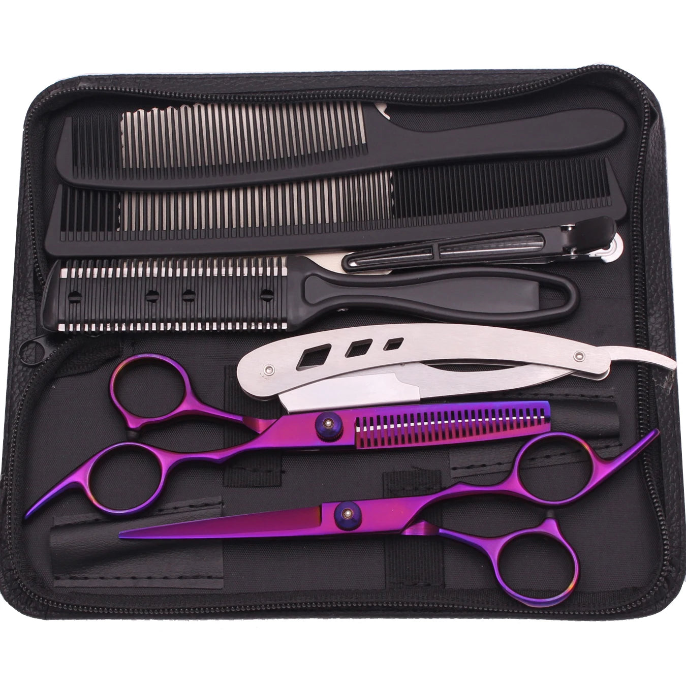 Hair Scissors JP Stainless Hairdressing Scissors 6" Haircut Set Black Thinning Shears Salon Haircut Scissors Razor Combs C1001