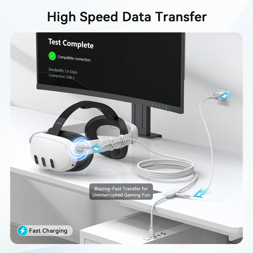 AMVR 16FT VR Link Cable Type-C USB with Separate Fast Charging Port for Meta Quest 3/3S/ Quest2 Pico4 Steam VR PCVR Accessories