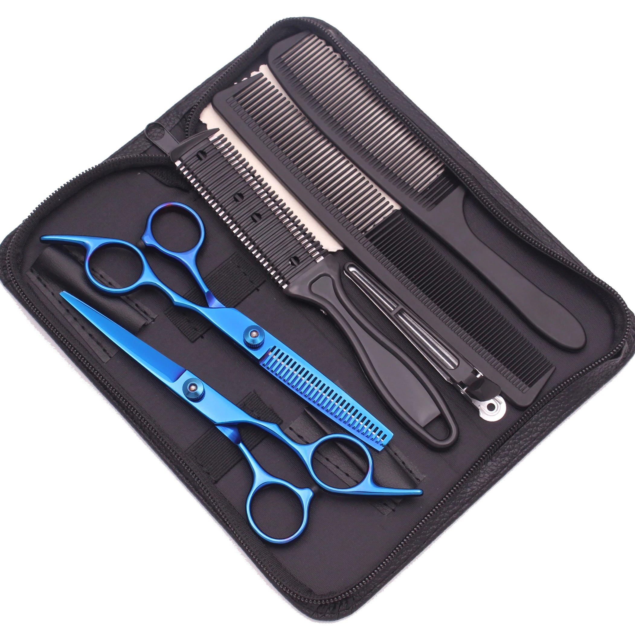 Hair Scissors JP Stainless Hairdressing Scissors 6" Haircut Set Black Thinning Shears Salon Haircut Scissors Razor Combs C1001
