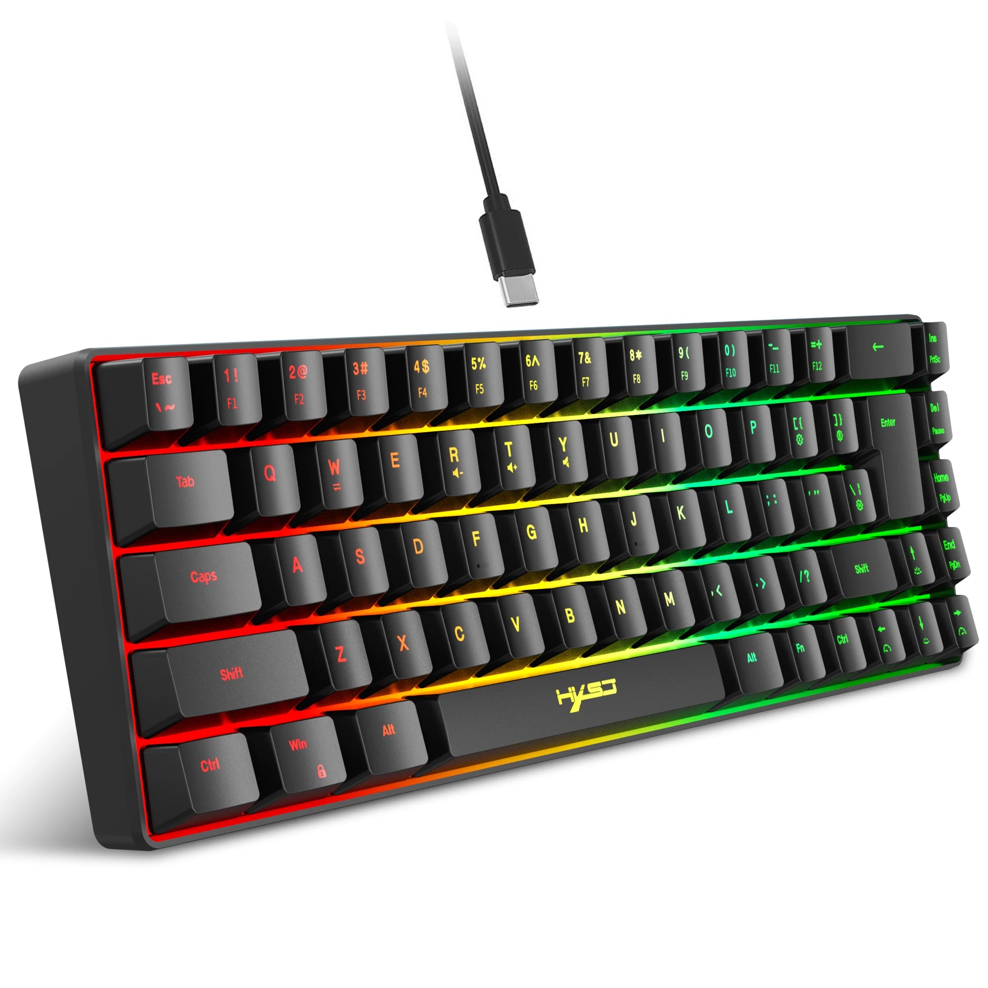 68 Keys Gaming Keyboard USB Wired Portable 20 RGB Backlight Spanish Korean Russian Keyboard for Windows Laptops Computer