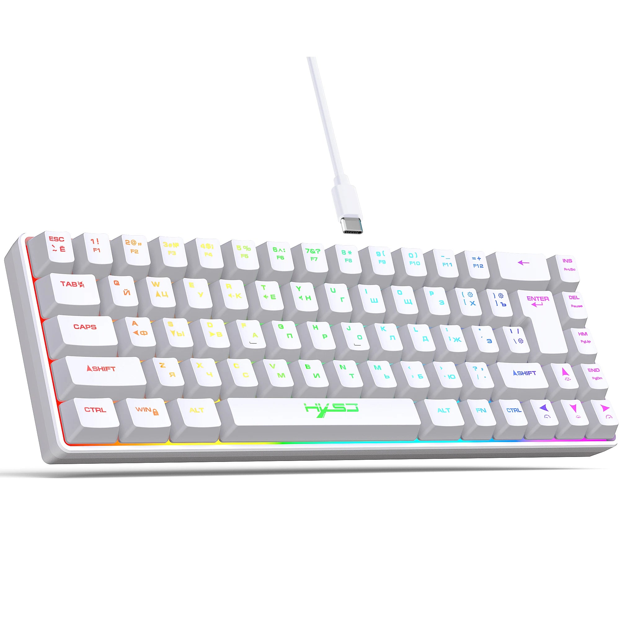 68 Keys Gaming Keyboard USB Wired Portable 20 RGB Backlight Spanish Korean Russian Keyboard for Windows Laptops Computer