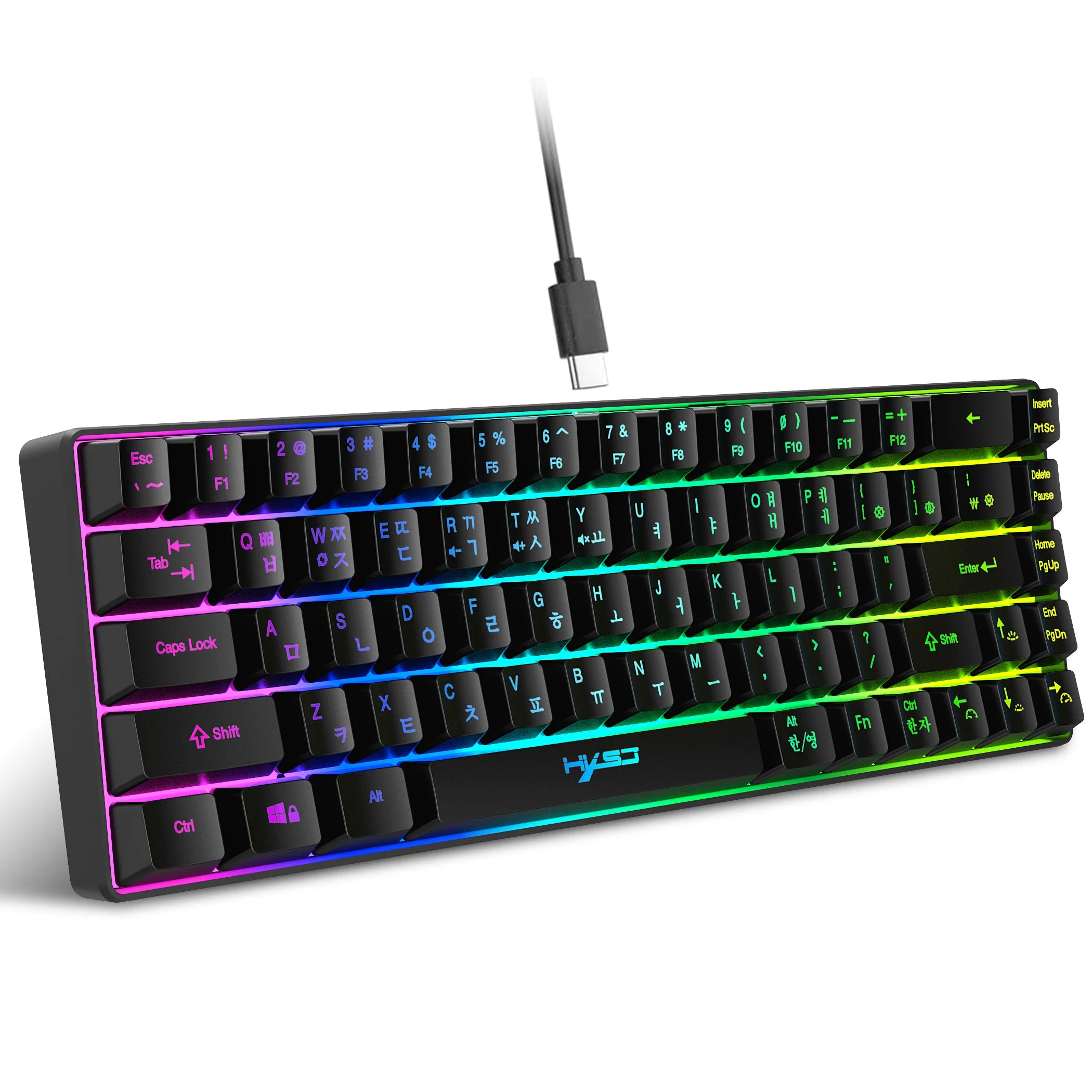 68 Keys Gaming Keyboard USB Wired Portable 20 RGB Backlight Spanish Korean Russian Keyboard for Windows Laptops Computer