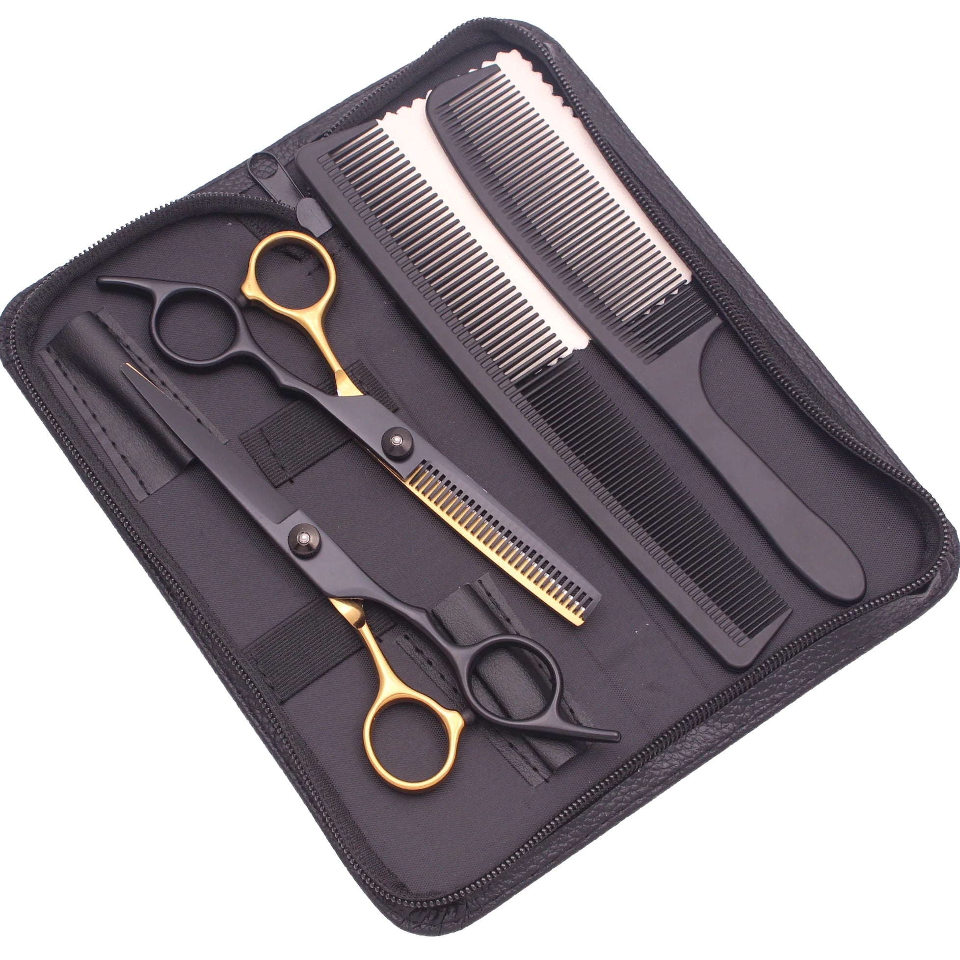 Hair Scissors JP Stainless Hairdressing Scissors 6" Haircut Set Black Thinning Shears Salon Haircut Scissors Razor Combs C1001
