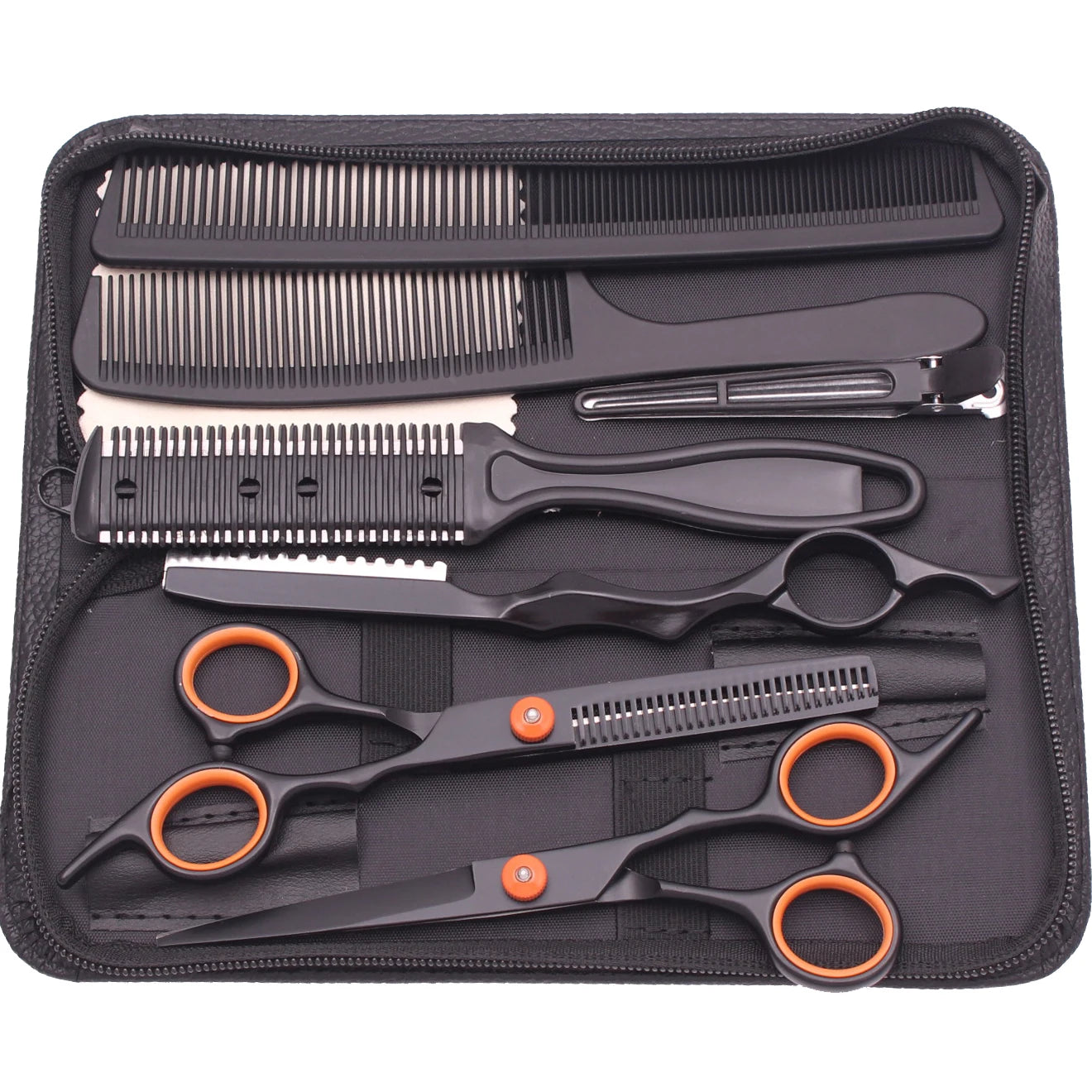 Hair Scissors JP Stainless Hairdressing Scissors 6" Haircut Set Black Thinning Shears Salon Haircut Scissors Razor Combs C1001
